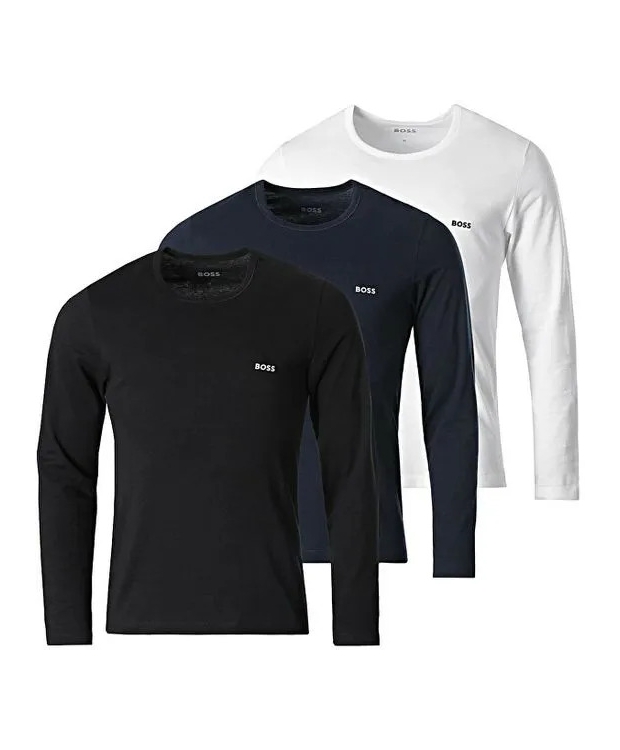 BOSS 3-pak langærmede T-shirts i sort, navy og hvid til herre billede 1